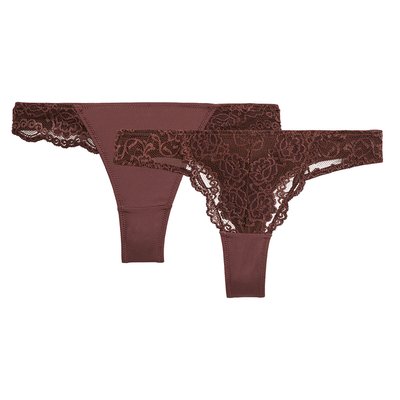 Lot de 2 tangas en dentelle et microfibre Anthea ANNE WEYBURN