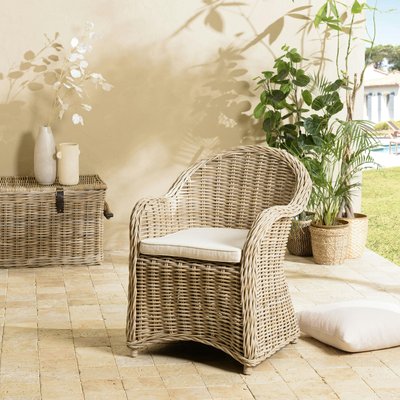 Fauteuil en kubu et rotin avec coussin blanc MANY PIER IMPORT