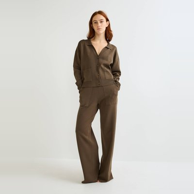 Pantalon large uni en maille MONOPRIX