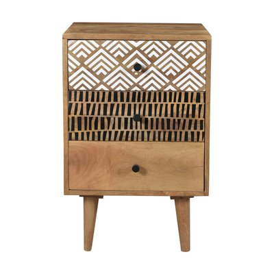 Table de chevet en bois, 3 tiroirs à motifs - TALI RENDEZ-VOUS DÉCO