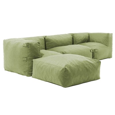 Canapé d'angle fixe modulable avec 1 chauffeuse, 2 angles et 1 pouf, MIXI OVIALA
