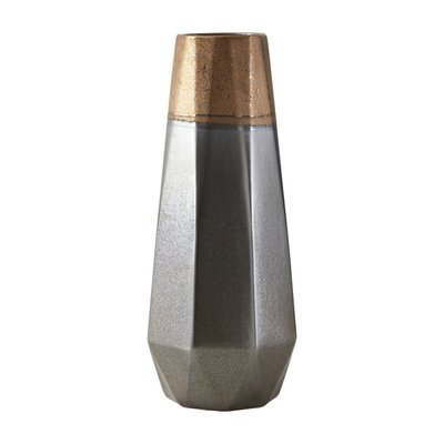 39cm Silver and Copper Polygonal Metal Vase SO'HOME