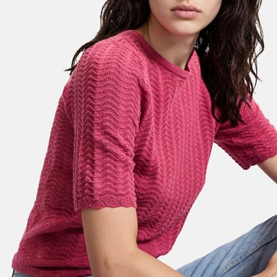 Pull col rond manches courtes en maille pointelle LA REDOUTE COLLECTIONS