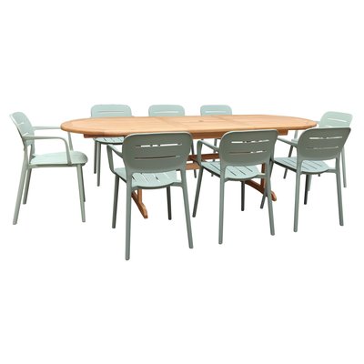 Salon de jardin table en bois et 8 fauteuils, SUNSET NOW'S HOME