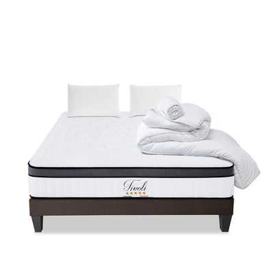 Pack Tivoli 140x190 cm Matelas Mousse + Sommier Bois + Accessoires BELLECOUR