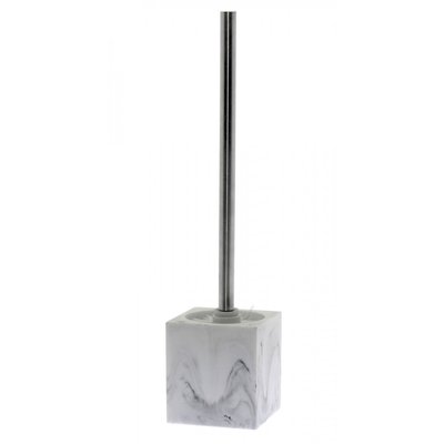 Brosse WC Résine Effet Marbre Blanc et Métal Chromé WADIGA