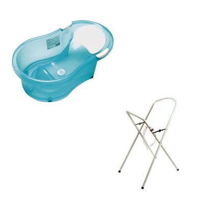 Baignoire 0-6 mois turquoise translucide avec transat intégré + support à pied DBB REMOND