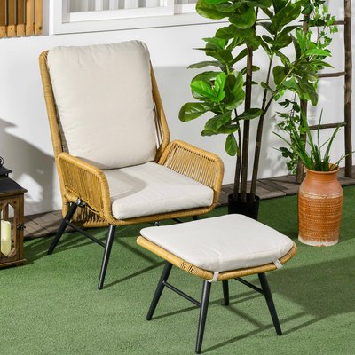 Fauteuil lounge de jardin inclinable avec repose-pied coussins OUTSUNNY