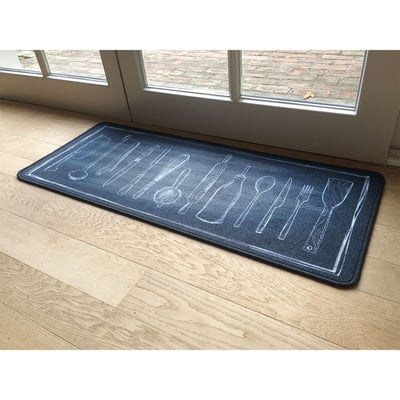 Tapis de cuisine noir motif couverts CALICOSY