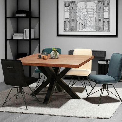 Table à manger carrée chêne métal pied croisé 130 cm OKA PIER IMPORT