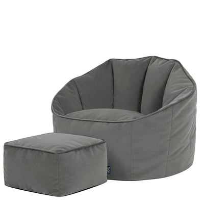 Pouf fauteuil coquillage et son repose-pied carré en velours mat Oeko-Tex® - SIRENA ICON