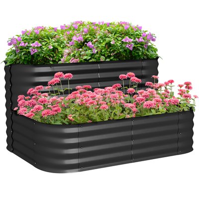 Carré potager jardinière 2 niveaux tôle acier ondulée noir OUTSUNNY