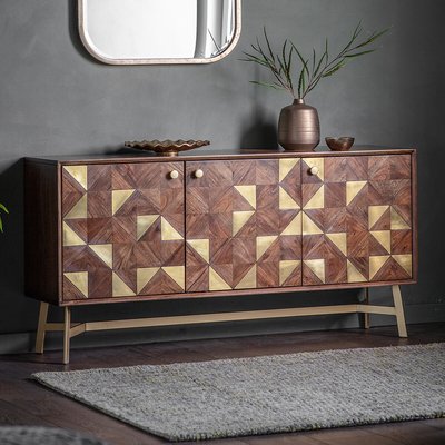 Almora Acacia Wood and Brass 3 Door Sideboard SO'HOME