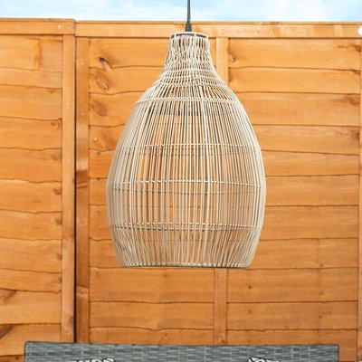 Outdoor Solar Powered Rattan Teardrop Pendant Light SO'HOME