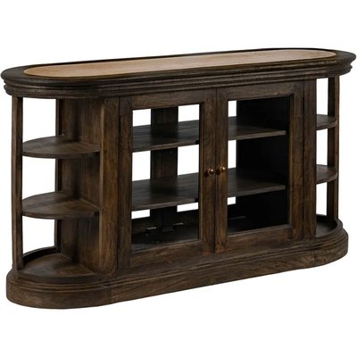 Îlot central de cuisine ovale bois et marbre style ancien 140x50x80cm WADIGA