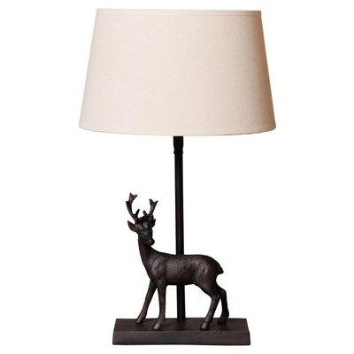 Lampe à poser cerf aluminium noir et abat-jour lin beige 30x30x41.5cm WADIGA