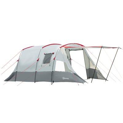Tente de camping familiale 6-8 personnes - portes, fenêtres, sac de transport - gris clair OUTSUNNY