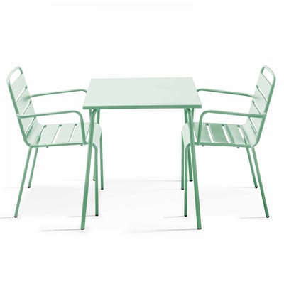 Salon de jardin table bistrot et 2 fauteuils en métal, PALAVAS OVIALA
