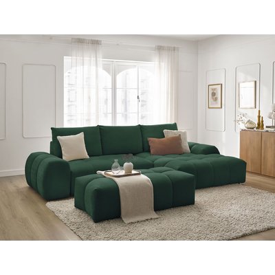 Canapé d'angle convertible 4 places en tissu texturé avec pouf, EVEREST BOBOCHIC