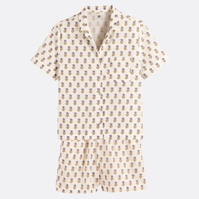 Пижама с шортами из хлопка с набивным рисунком LA REDOUTE COLLECTIONS