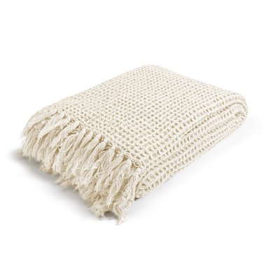 Plaid coton tricoté à franges nouées WAFFLE MAGMA HEIMTEX