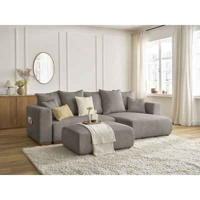 Canapé d'angle convertible 5 places en velours côtelé avec pouf, SIDONIE BOBOCHIC