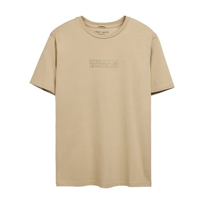 T-shirt en coton beige uni avec le nom de la marque à la poitrine et à col rond TEDDY SMITH
