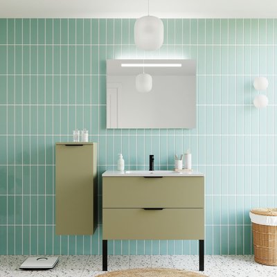 Ensemble vasque intégrée 2 tiroirs + miroir - SOHO HOMIFAB