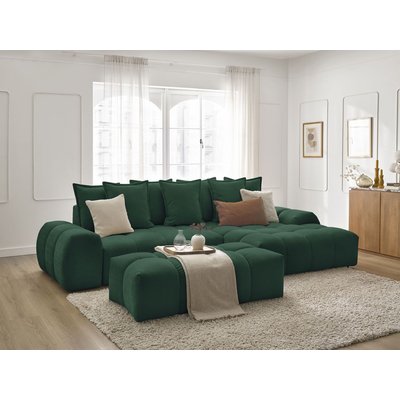 Canapé d'angle convertible 4 places en tissu texturé avec pouf, EVEREST BOBOCHIC