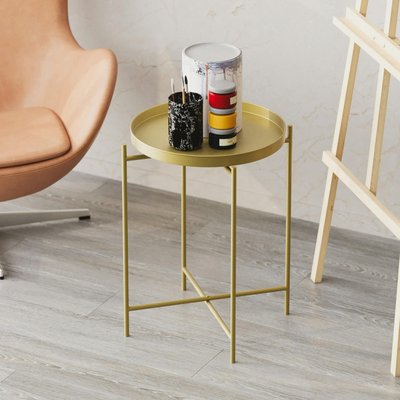 Petite table d'appoint dorée - structure ronde, métal SFAX PIER IMPORT