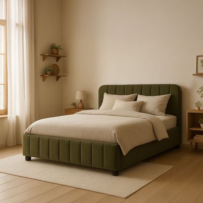 Lit coffre en velours avec tête de lit rembourrée TERRE DE NUIT