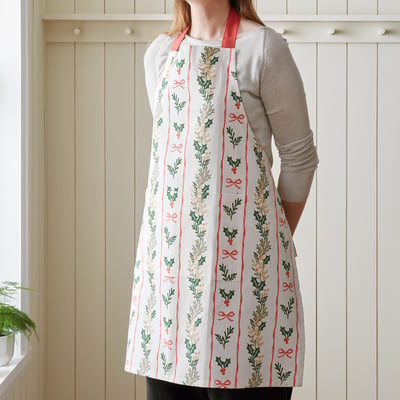 Holly Stripe Christmas Cotton Kitchen Adult Apron CATHERINE LANSFIELD