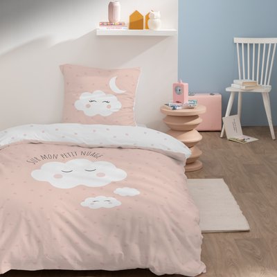 Parure de lit imprimée 100% coton, NUAGES MATT ET ROSE