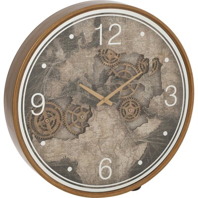 Horloge murale carte dEurope dorée en bois ambiance vintage RECOLLECTION