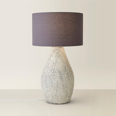 Grey Speckled Hand Finished Ceramic Stoneware Table Lamp with Linen Shade SO'HOME