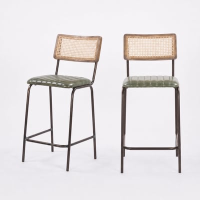 Lot de 2 chaises de bar 76 cm cuir et cannage - ARSÈNE MAISON PAVANE
