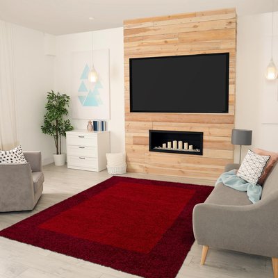 Tapis poils longs shaggy tissé motif simple BORDURE UN AMOUR DE TAPIS