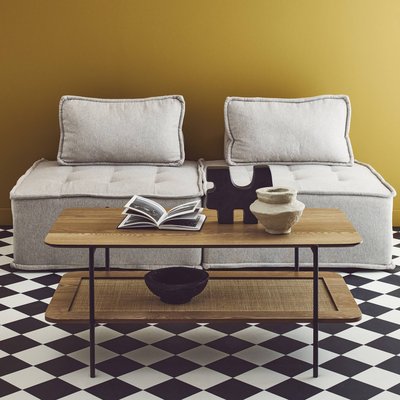 Table basse rectangulaire effet bois et cannage double plateau MANADO SWEEEK
