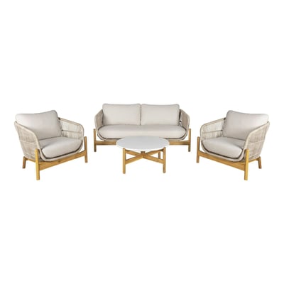 Salon de jardin en bois d'acacia et corde (1 canapé, 2 fauteuils, 1 table basse ronde) MENDOZA PIER IMPORT