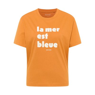 T-shirt FEMME Mustang Floris coton avec manches courtes et col rond orange MUSTANG