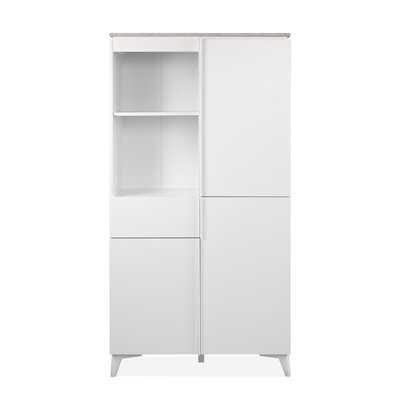 Buffet haut 3 portes, 3 étagères, 1 tiroir, et 2 niches décor travertin et blanc L88cm - BERTRIX CALICOSY