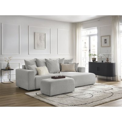 Canapé d'angle convertible 5 places en tissu chiné avec pouf, ATILLA BOBOCHIC