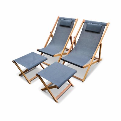 Bain de soleil et repose-pieds bois d'eucalyptus multi positions (lot de 2) CREUS + REPOSE PIEDS SWEEEK