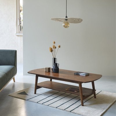 Table basse en mindi massif finition noyer double plateau 130 cm  VINTAGE BERAH GETAH