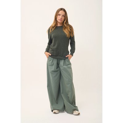 Pull Col Rond Boutonné Dos Kaki Chiné Janice JUST CASHMERE