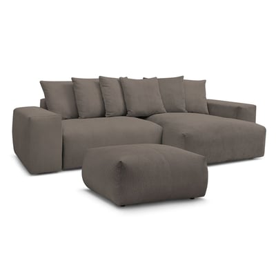 Canapé d'angle convertible 5 places en velours côtelé avec pouf, VOLTAIRE BOBOCHIC