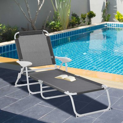 Transat pliable inclinable 4 positions métal époxy textilène OUTSUNNY