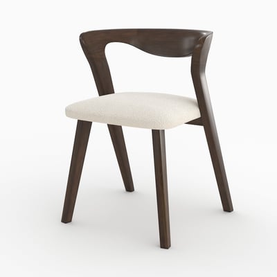 Chaise en bois d'hévéa et tissu bouclé crème - VEGA MAISON PAVANE