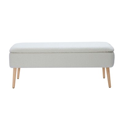 Banc coffre en tissu effet velours texturé terracotta et bois clair massif L120 cm LARS MILIBOO