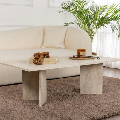 Table basse moderne effet travertin - pieds en V MARFA PIER IMPORT